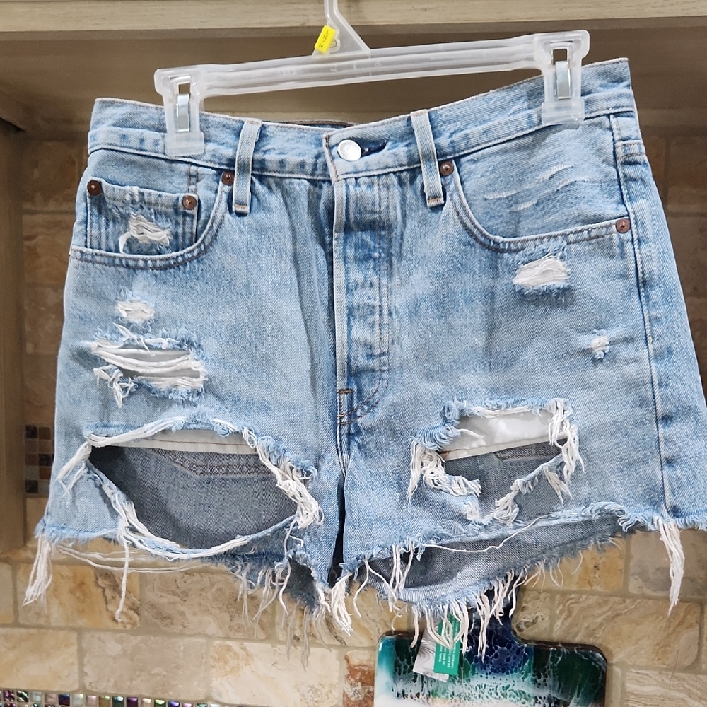 Levi's Light Blue Distressed Jean Shorts